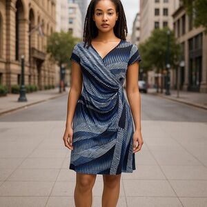 New York & Company Blue Sheath Dress V-Neck Short Sleeve